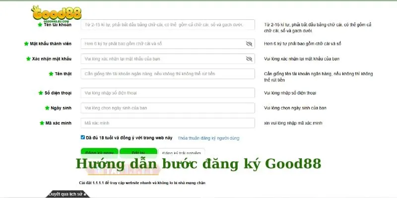 Hướng dẫn bước đăng ký Good88