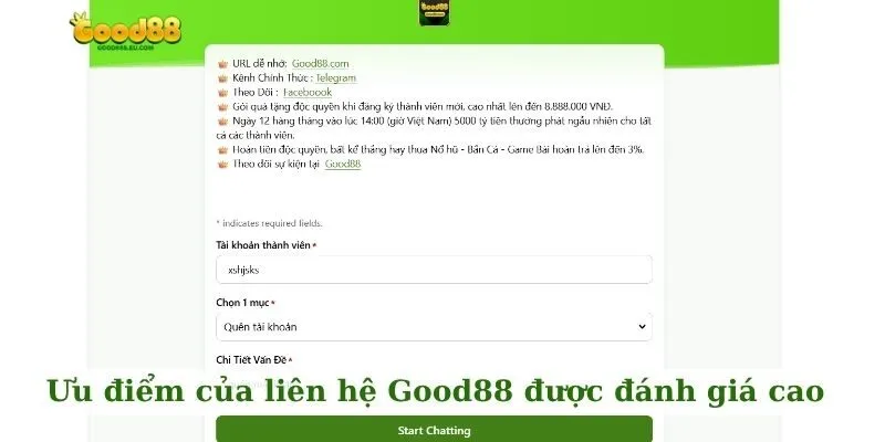 Ưu điểm của liên hệ Good88 được đánh giá cao