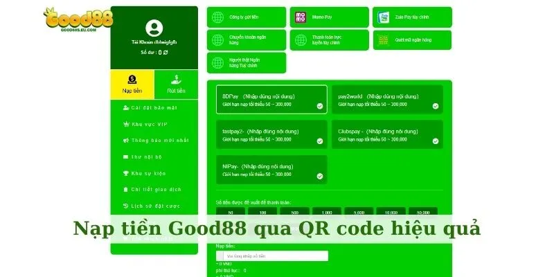 Nạp tiền Good88 qua QR code hiệu quả